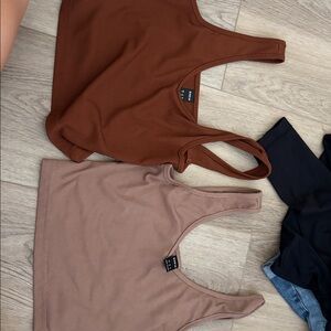 SHEIN Brown and Tan Ribbed Crop Tops